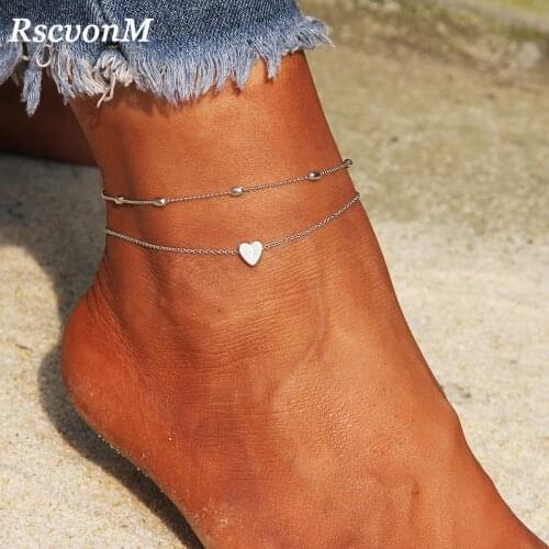 RscvonM Heart Female Anklets Barefoot Crochet Sandals Foot Jewelry Leg New Anklets On Foot Ankle Bracelets For Women Leg Chain