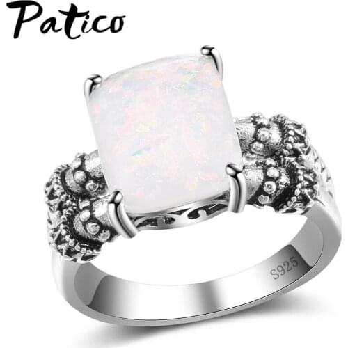 Vintage Big Square Crystal Opal stone Rings 925 Sterling Silver Women Fashion Wedding Jewelry Accessory Rings Wholesale