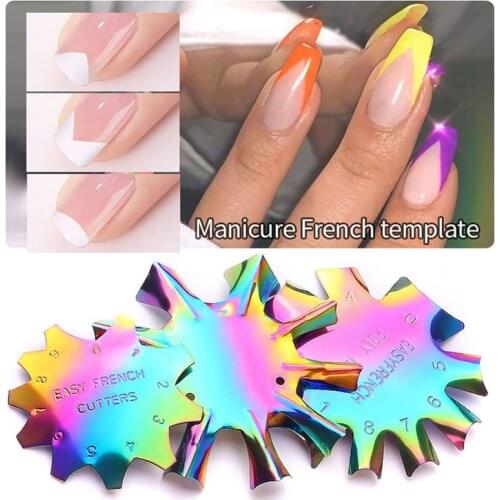 1PC French Nail Art Tips Smile Line V Line Template Edge Cutter Steel Plate Sticker Edge Trimmer Stainless Steel Guide Plate