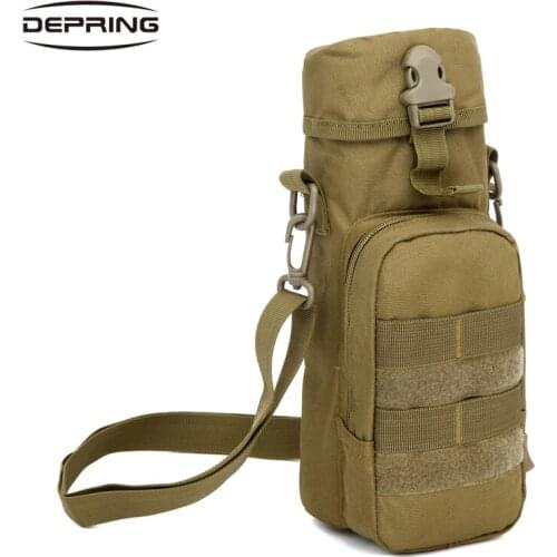 2.5L Military Tactical Kettle Pouch Water Bottle Holder Bag with Shoulder Strap Molle Pouch Hunting Pack Black Tactical Gear