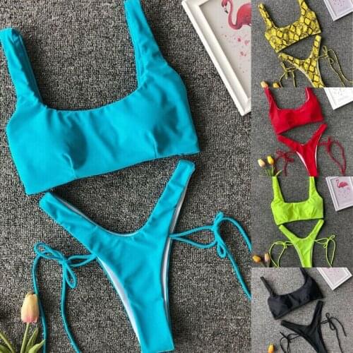 2019 Summer Sexy Womens Padded Push-up Bandage Bikini Set Leopard Print Lace Up Swimsuit Bathing Suit Beachwear Swimwear