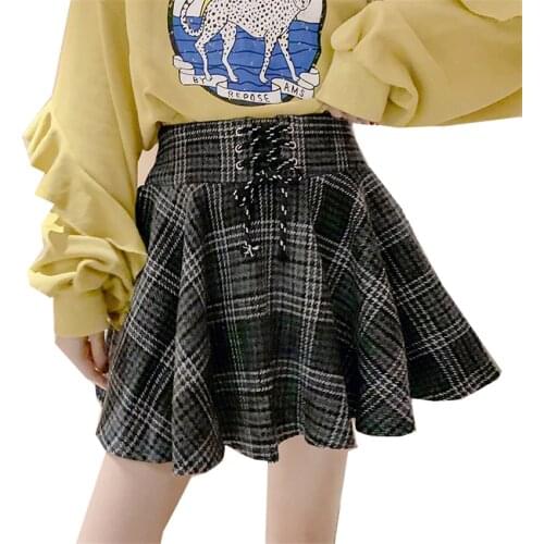 2019 Women High Waist Casual Woolen Skirt Japanese School Plaid Skirt Harajuku Student Girls Shorts Skirts Plus Size S-5XL 1022
