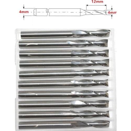 4mm*12mm-10pcs,free shipping cnc solid carbide end mill,woodworking router bit,wood tool,2 flutes spiral end milling cutter