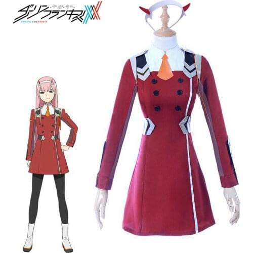 4XL DARLING 02 Zero Two Cosplay Costume DARLING in the FRANXX Anime Cosplay DFXX Women Costume (Dress + Headwear )