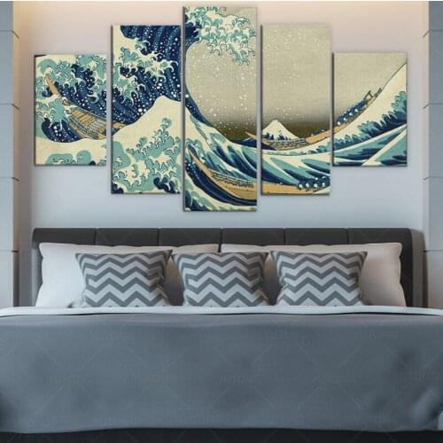 5 panels The Great Wave off Kanagawa Japanese Canvas Painting Wall Art Home Decor Modular Picture posters and Prints Living Room