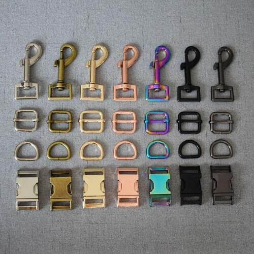 50 set 20mm metal buckle Slider Adjustable Buckle D ring metal dog clasp Four pieces a set DIY dog collar accessory 7 colors