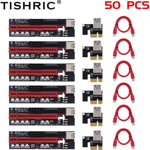 50PCS TISHRIC Newest PCIE Riser 009S Plus PCI E Express GPU X16 USB 3.0 6pin SATA Graphics Adapter Riser Card for Mining