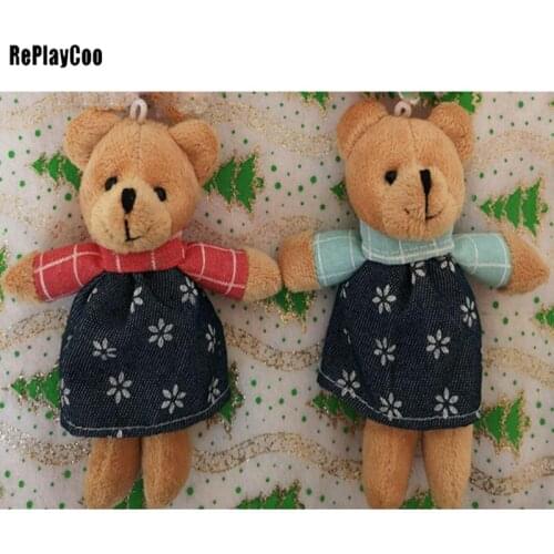 6pcs/lot Kawaii Small Joint Teddy Bears Stuffed Plush 12CM Toy Teddy-Bear Mini Bear Ted Bears Plush Toys Wedding Gifts DTD0048