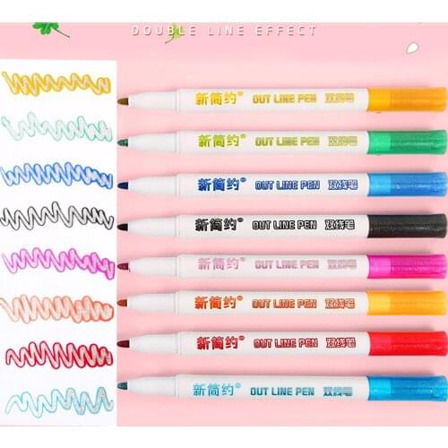 8/12colors Metallic Double Line Marker Pen Outline Highlighter Pen Painting DIY Album Scrapbook Making Card Art Supplies