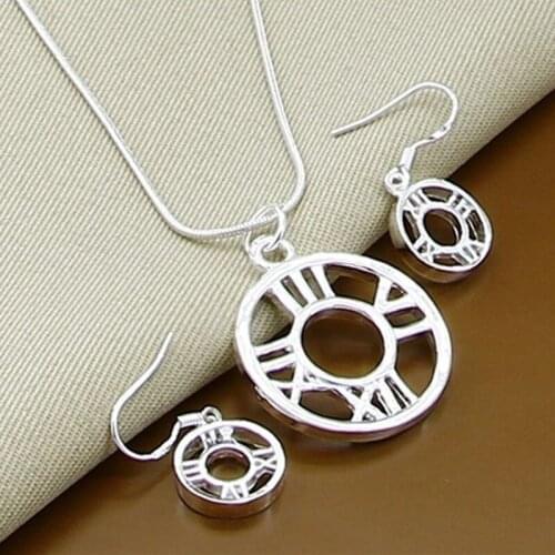 925 Sterling Silver Snake Chain Roman Numerals Earring Necklace Set For Woman Wedding Engagement Party Jewelry Gift