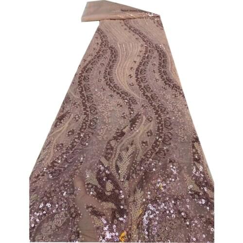 African Lace Fabric 2021 High Quality Lace 5 Yards Nigerian Embroidery Fabric African Tulle Lace With Sequins Dress zx66-590