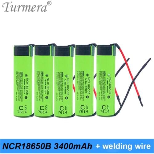 Turmera 18650 3400mAh Battery NCR18650B Welding Wire for 12V 16.8V 18V 21V 25V Electric Drill Screwdriver Battery and E-bike Use
