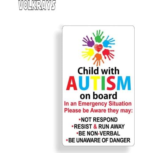 Volkrays Warning Car Sticker Autistic Child on Board Autism Awareness Safety Rescue Graphics Waterproof Decals PVC,13cm*7cm