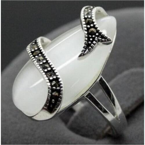 Free Shipping good noble 24*13mm RARE WHITE OPAL STERLING SILVER 925 BALI HANDCRAFTED RING SIZE 7/8/9/10