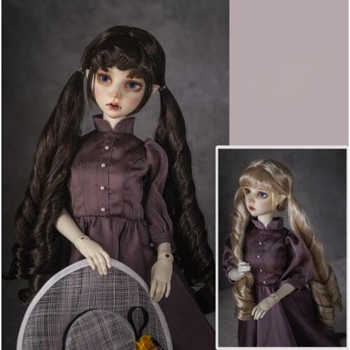BJD Doll Wigs are fitted with 1/3 1/4 size straight bangs imitation mohair wig double ponytail long hair doll accessories