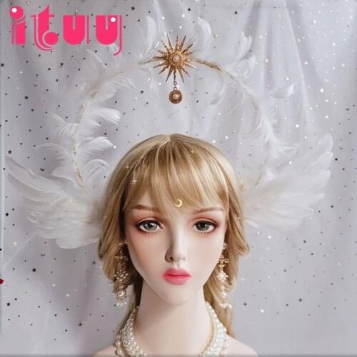 Goddess of the Sun KC Crown Antiquity White FeathersHeadband Notre Dame Apollo Sun Halo Church Angel Lolita Hair Accessory Props