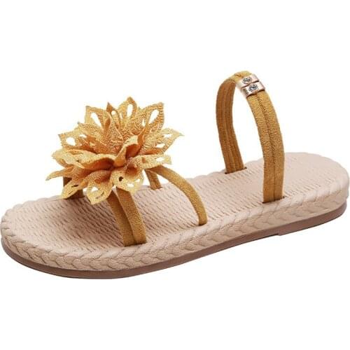 2020 Summer New Sandals Fairy Fashion Net Red Roman Slippers Flowers Korean Round Head Solid Color Flat Shoes