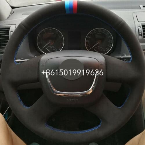 Black Suede Car Steering Wheel Cover Wrap Cover Car interior decoration for Skoda Octavia Superb Fabia Octavia Yeti