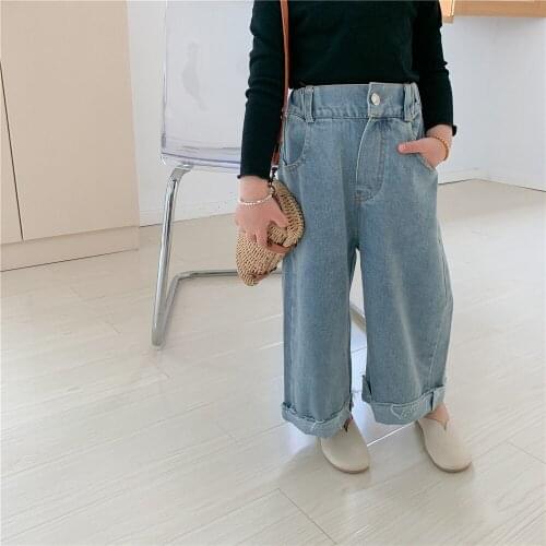 Childrens Jeans Pants 2021 Spring Summer New Wide-leg Jeans Baby Girls Casual Straight Trousers Kids Denim Pants Girls Jeans