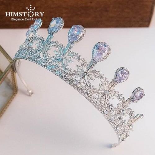 HIMSTORY Queen Princess Tiaras Crowns Rhinestones Zircon Diadem Brides Prom Party Headbands Bridal Jewelry Wedding Hair Accessor