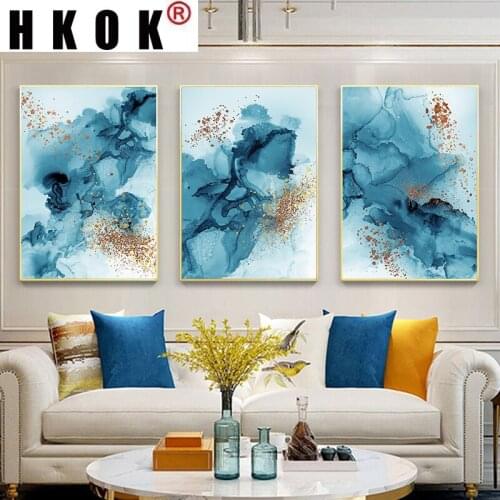 HKOK Canvas Painting Modern Watercolor Ink Abstract Wall Art Poster Minimalist Print Decorative Picture Living Room Home Decor