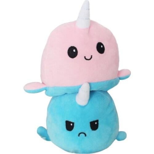 Narwhal cartoon doll small angry expression double-sided flip narwhal childrens plush toy whale doll flip puppet mush meez ball
