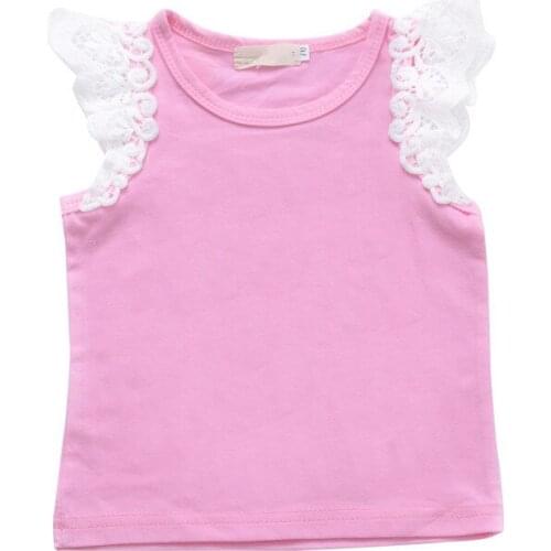 2019 Summer Baby Girl Candy-Colored Lace Flying Sleeve Top Girls Solid Color Vest T-Shirt For 0-3 Years
