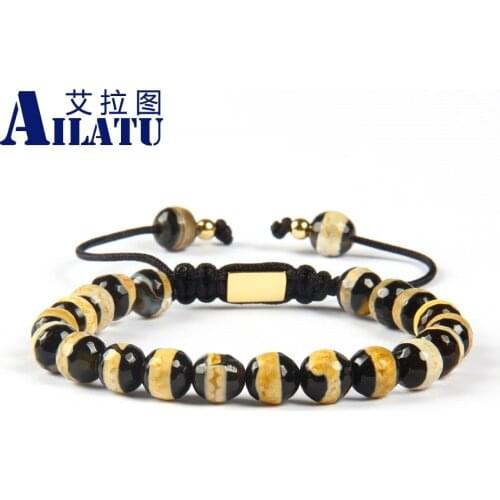 Ailatu Fashion Jewelry Wholesale 10pcs/lot 8mm Natural Dzi Eye Stone Beads Religious Meditation Macrame Bracelet