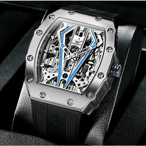 OUPINKE Mens Mechanical Watch Luxury Sports Mens Automatic Watches Top Brand Tonneau Stainless Steel Luminous Wristwatch 2021
