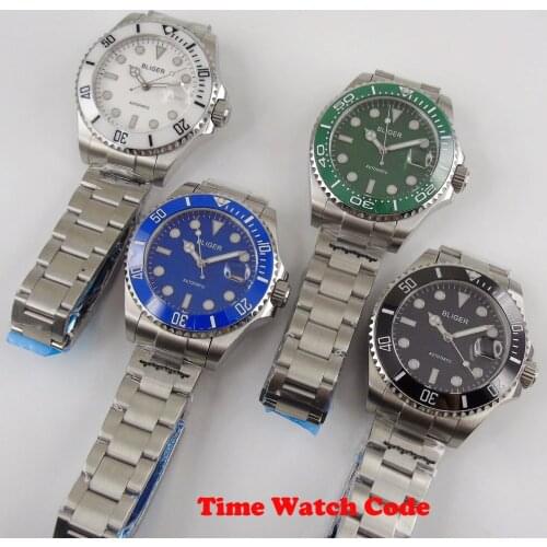 40mm Mens Wristwatch Miyota8215 Automatic Mechanical Movement Sapphire Glass Date Cyclops Ceramic Bezel Insert Bracelet 4 color