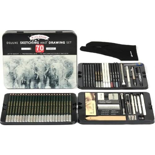 New 70 Piece Drawing Pencil Iron Box Set Drawing Tool Set Art Drawing Pencil Student Office Supplies Painting Black Pencil Suit