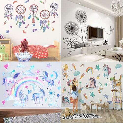 Wall Stickers Unicorn Wind Chimes Feather Romantic and Warm Bedroom Living Room Childrens Room Decoration Stickers room decor