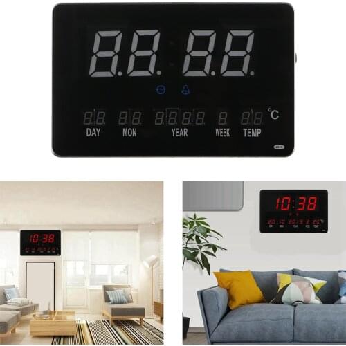 Large Led Display Desktop Digital Alarm Clock Bedside Clock Easy to Reads, Display Temperature, Calender, Hourly Chime Function
