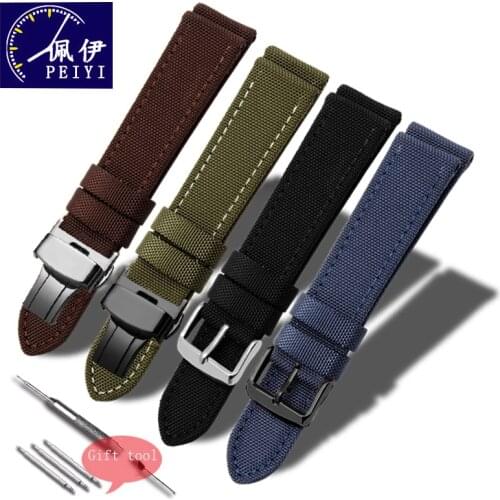 PEIYI Soft Nylon watchband 18 19 20 21 22 23 24mm black blue bracelet suitable for men and women canvas wristband Give tool