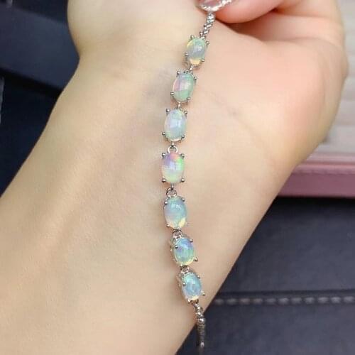 Overlapping Natural Multicolor Opal Natural Gemstone Bracelet 925 Silver Bracelet Female Party Jewelery