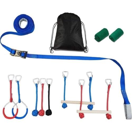 Portable Outdoor Ninja Line 40ft Slackline w/ Backyard 7 Obstacles Course Accessories Training Equipment Set for Kids Play