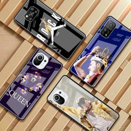 Luxury Glass Case For Xiaomi Redmi Note 10 9 8 Pro 9S 8T 7 9C Mi Poco X3 NFC 10T Lite 9T 11 F3 Phone Cover Music Queen Team Fall