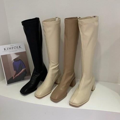 HOKSZVY Winter High-heeled Stretch Thin Boots Fashion Solid Color High Boots Woman High Heels Sexy Leather Boots Women HYGC