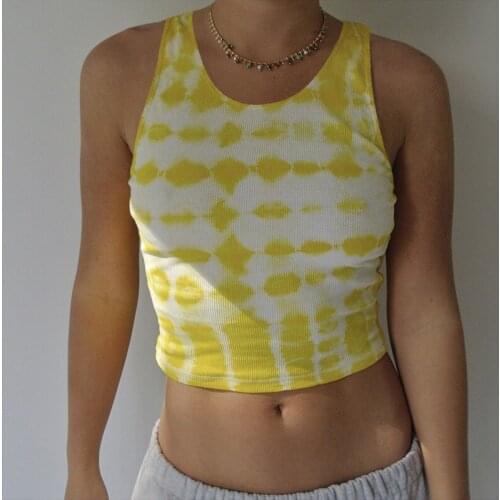 Tie dye Tanks Top Woman Sexy Crop Tops Lady Girls Sleeveless Slim Basic O Neck Pullover Tees top Casual Club Vest Tanks