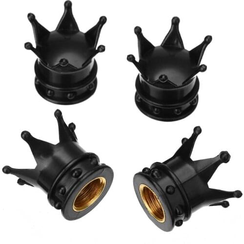 Universal 4Pcs/set Black Crown Style Car Tire Air Valve Stem Vent Caps Auto Wheel Stem Dust Covers Motorcycle Car Accessories