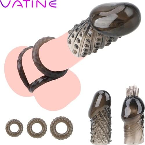 VATINE 5pcs/set Time Delay Ejaculation Dick Extensions Condom Adult Products Penis Sleeve Penis Ring Sex Toys for Men Cock Rings