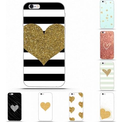 Wexoeq Love Striped Golden Heart Glitter For Moto G G2 G3 For HTC Desire 530 626 628 630 816 820 One A9 M7 M8 M9 M10 E9 Plus U11