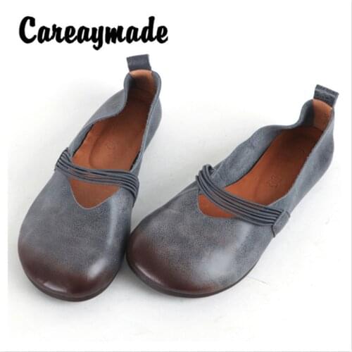 Careaymade-Spring New Vintage genuine Leather pure Handmade womens Shoes,Soft Leisure Leather retro Ethnic falt Single Shoes