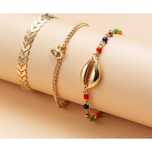 Eye Pendant Anklets 2020 For Women New Stone Beads Shell Arrow Anklet Bohemian Bracelets On Leg BOHO Ocean Jewelry Drop Shipping