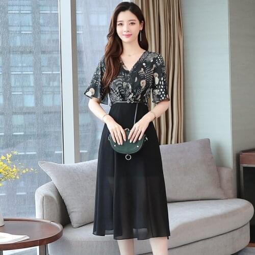 2021Summer Temperament dress V-Neck Loose Short Sleeve Fashion Casual Dress women