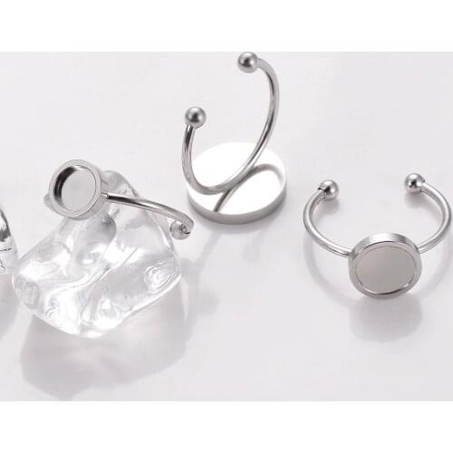 10Pcs/Lot Stainless Steel Ring Settings Blank Base Fit 4-12mm Glass Cabochons Buttons Ring Bezels Jewelry Findings No Fade