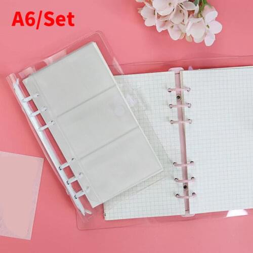 10pcs A6 Transparent PVC Pockets 6-Ring Loose-Leaf Planner Notebook Refills Receive Card Storage Bag & Clear Soft Binder Cover