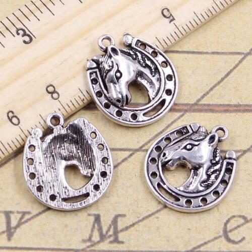 12pcs Charms Horse Steed Lucky Horseshoe 21x19mm Antique Silver Color Pendants Making DIY Handmade Tibetan Finding Jewelry