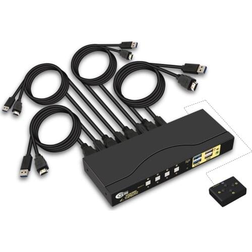 4Port HDMI KVM Switch , USB3.0 KVM switch with Audio and Microphone Resolution Up to 4Kx2K@60Hz 4:4:4