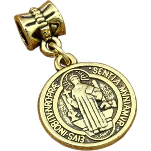 50pcs Dangle Saint Jesus Benedict Nursia Patron Medal Cross Religion Charm Beads Fit Pendant Necklace Jewelry DIY17.2x31.8mm